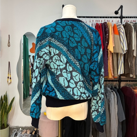 Blue Floral Patterned Women's Sweater - Picture 2 of 2